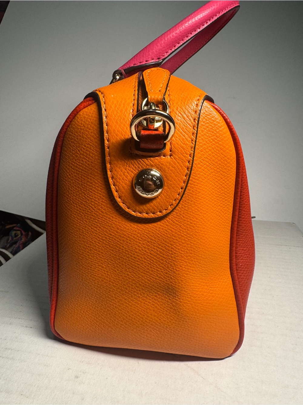 Coach mini Bennett Orange and Pink colorblock Leather Satchel - Picture 13 of 16